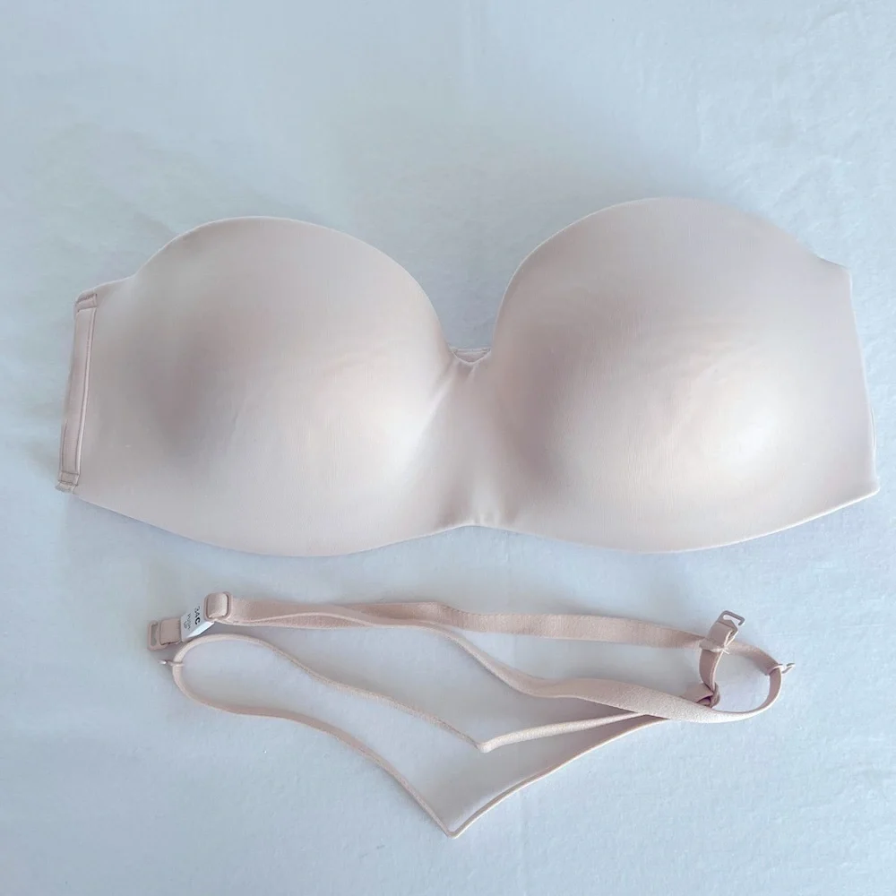 PINK VICTORIA SECERT Strapless Cream Bra push up classic cross pack 34C